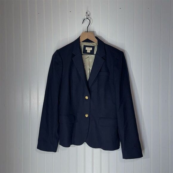 J.Crew Navy Wool Blend Blazer Women’s 10 Gold Button Lined Classic Career Preppy - Picture 1 of 7